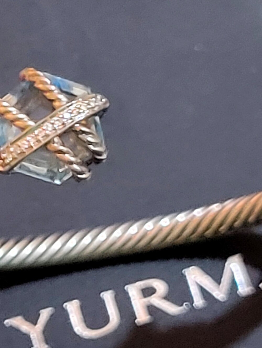 David Yurman Blue Topaz and Pave Diamond 4 mm Cable Wire Bracelet - Picture 11 of 16